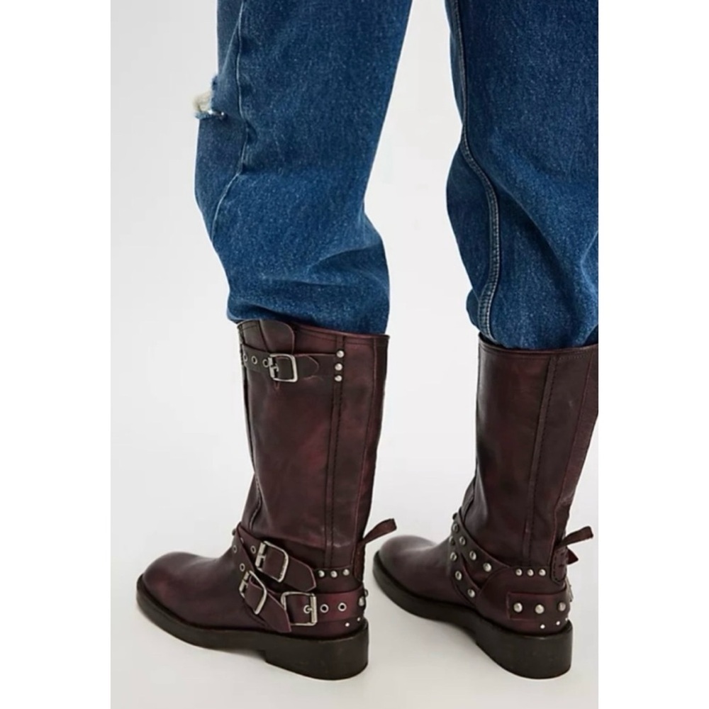 New Free People Janey Engineer Moto Boots Wine Frisco 7 - Picture 3 of 7